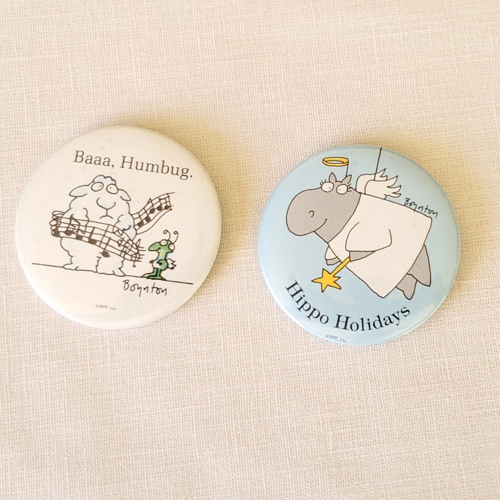 SET- Vntg Sandra Boynton Holiday Buttons Funny